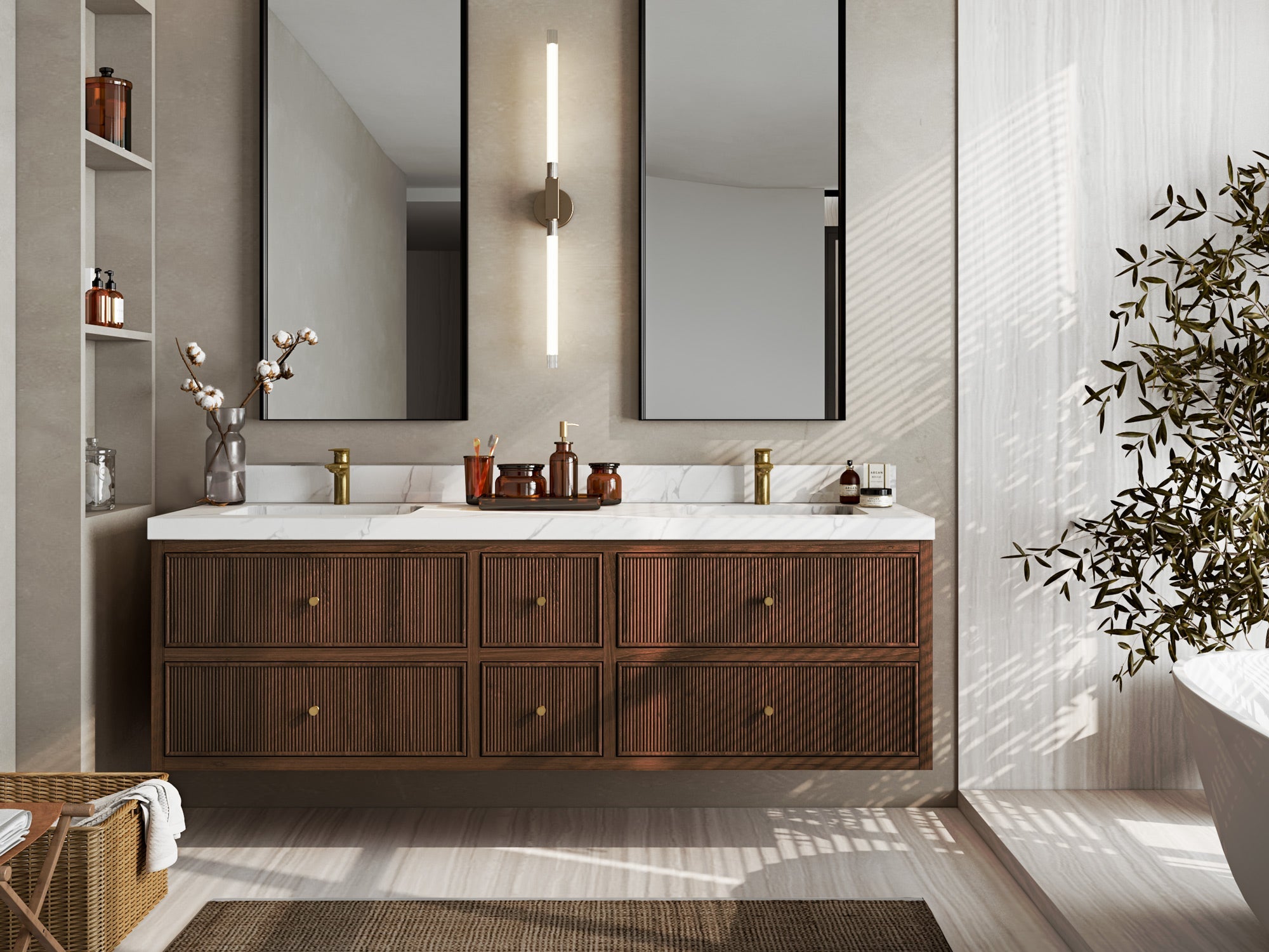 Sonoma Floating Teak 72 in. W x 22 in. D Double Sink Bathroom Vanity - Willow Bath and Vanity