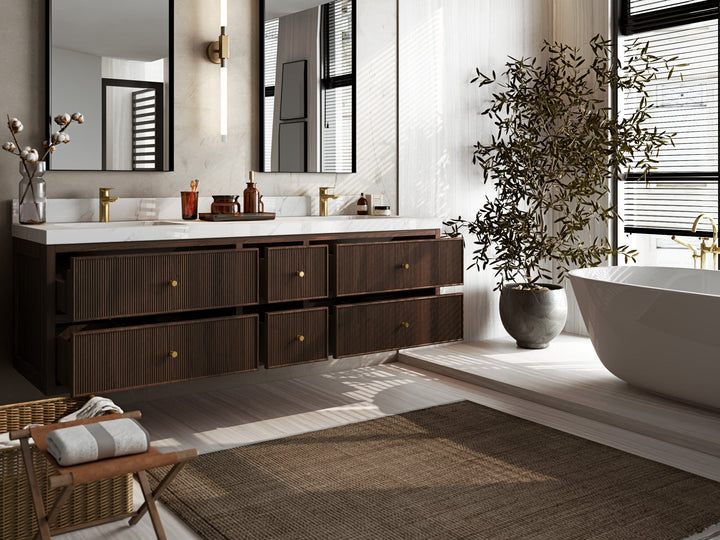 Sonoma Floating Teak 72 in. W x 22 in. D Double Sink Bathroom Vanity - photo 3