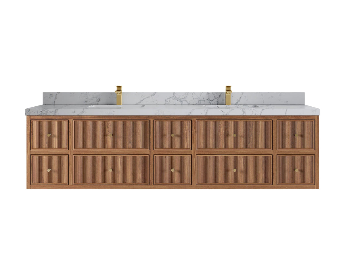 Sonoma Floating Teak 84 in. W x 22 in. D Double Sink Bathroom Vanity - Willow Bath and Vanity