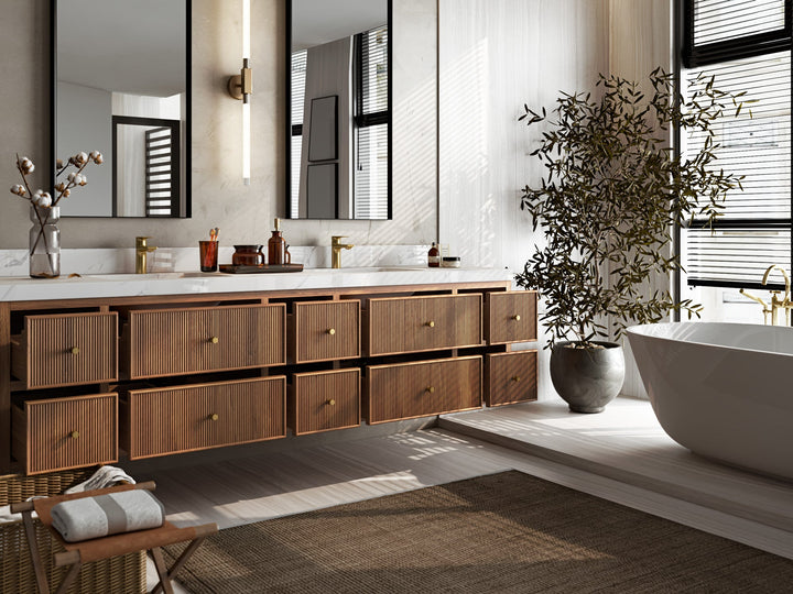 Sonoma Floating Teak 84 in. W x 22 in. D Double Sink Bathroom Vanity - photo 3
