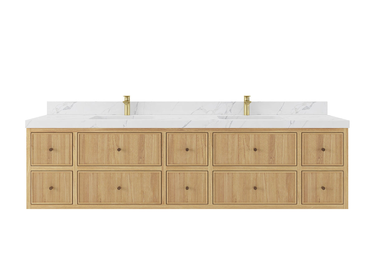 Sonoma Floating Teak 84 in. W x 22 in. D Double Sink Bathroom Vanity - Willow Bath and Vanity