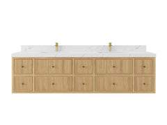 Sonoma Reeded Floating Teak 84 in. W x 22 in. D Double Sink Bathroom Vanity - photo 1