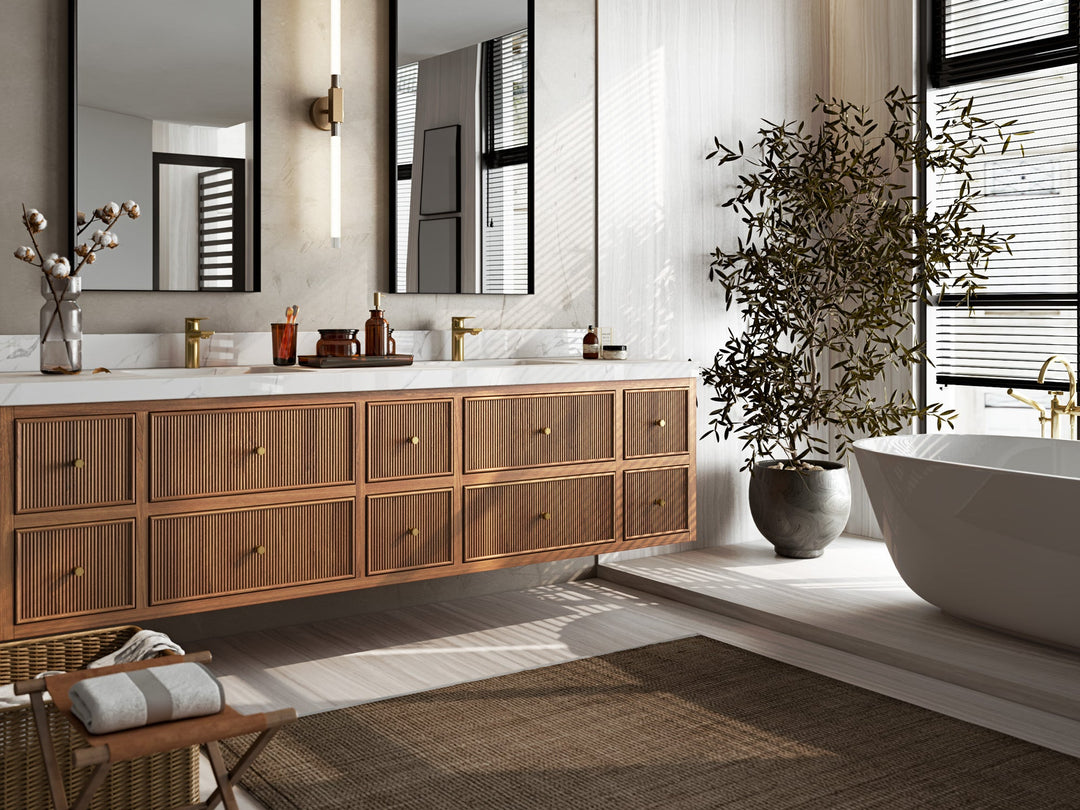 Sonoma Floating Teak 84 in. W x 22 in. D Double Sink Bathroom Vanity - Willow Bath and Vanity