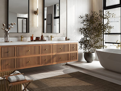 Sonoma Floating Teak 84 in. W x 22 in. D Double Sink Bathroom Vanity - Willow Bath and Vanity