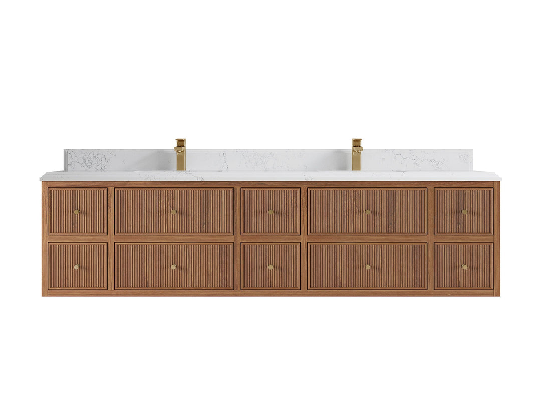 Sonoma Floating Teak 84 in. W x 22 in. D Double Sink Bathroom Vanity - Willow Bath and Vanity