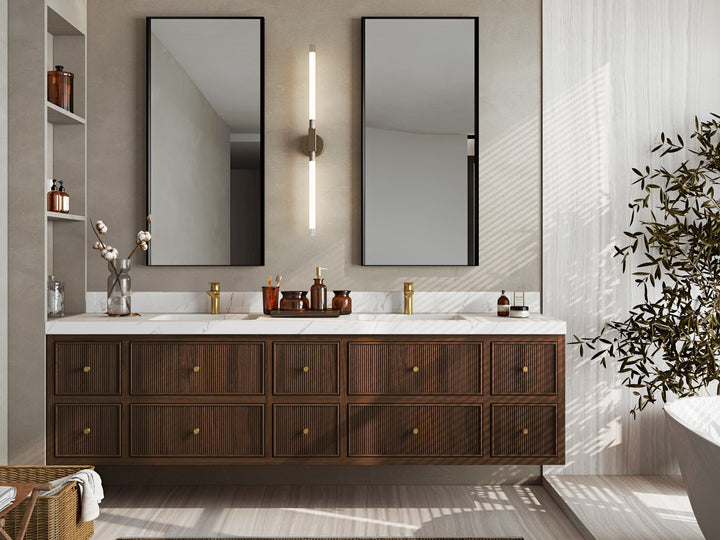 Sonoma Floating Teak 84 in. W x 22 in. D Double Sink Bathroom Vanity - photo 3