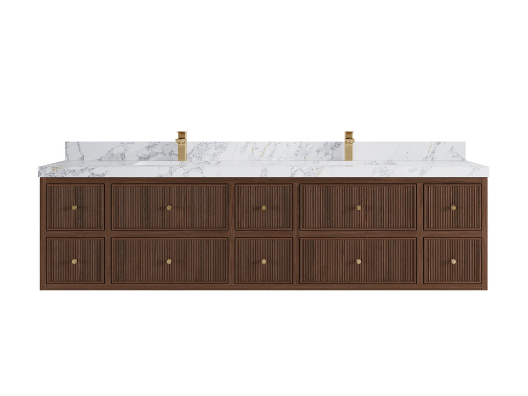 Sonoma Floating Teak 84 in. W x 22 in. D Double Sink Bathroom Vanity - Willow Bath and Vanity