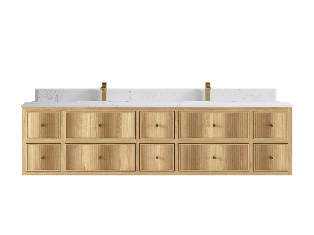 Sonoma Floating Teak 84 in. W x 22 in. D Double Sink Bathroom Vanity - Willow Bath and Vanity