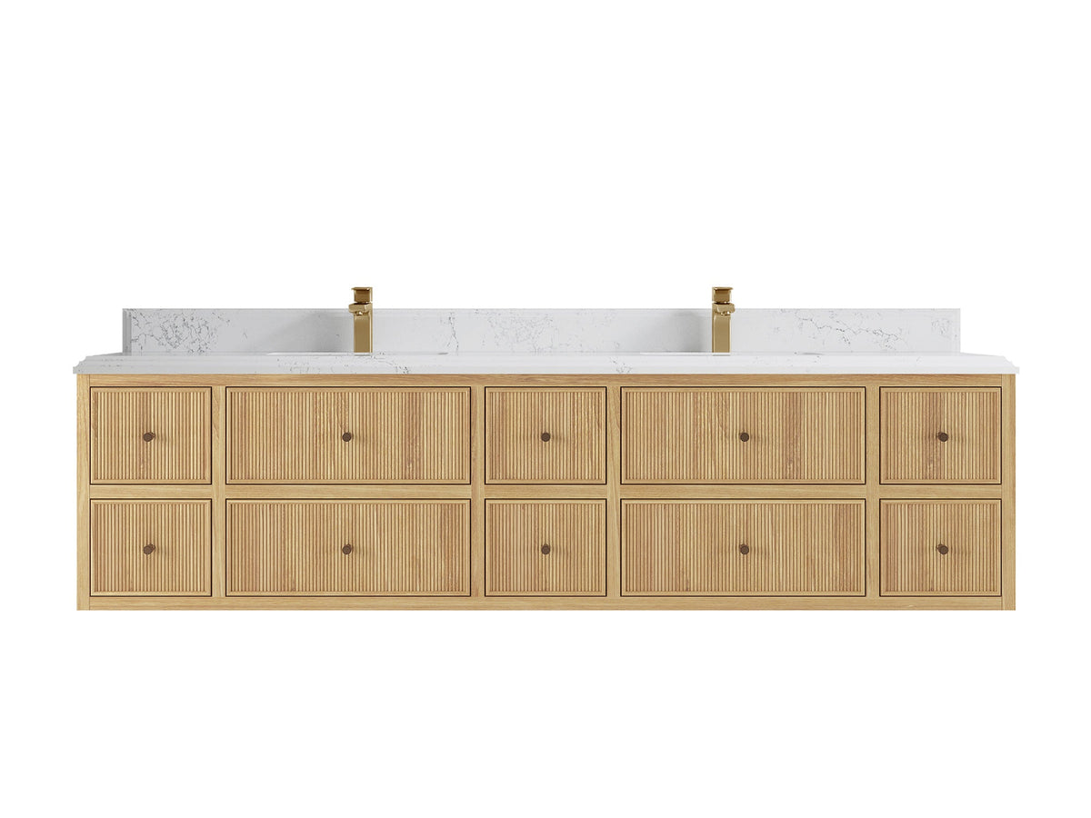 Sonoma Floating Teak 84 in. W x 22 in. D Double Sink Bathroom Vanity - Willow Bath and Vanity