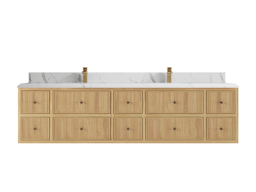 Sonoma Floating Teak 84 in. W x 22 in. D Double Sink Bathroom Vanity - Willow Bath and Vanity