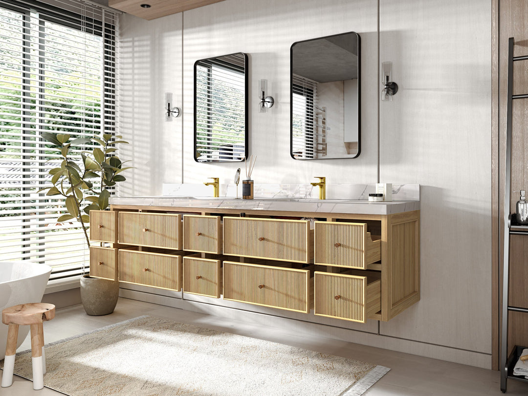 Sonoma Floating Teak 84 in. W x 22 in. D Double Sink Bathroom Vanity - Willow Bath and Vanity