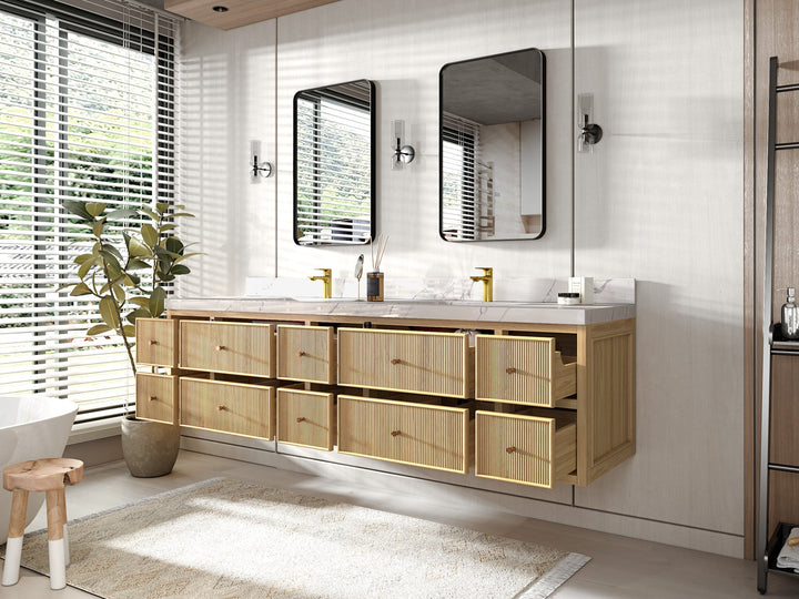 Sonoma Floating Teak 84 in. W x 22 in. D Double Sink Bathroom Vanity - photo 3