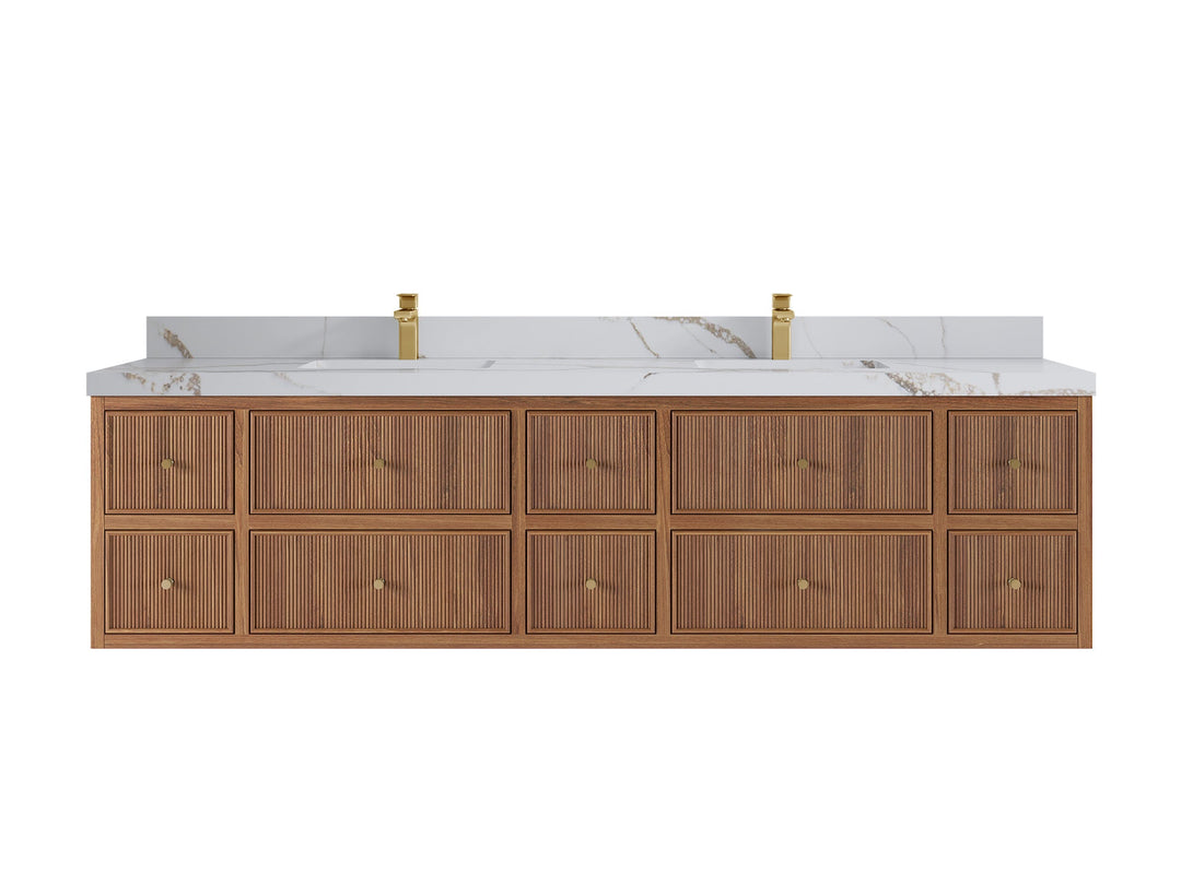 Sonoma Floating Teak 84 in. W x 22 in. D Double Sink Bathroom Vanity - Willow Bath and Vanity