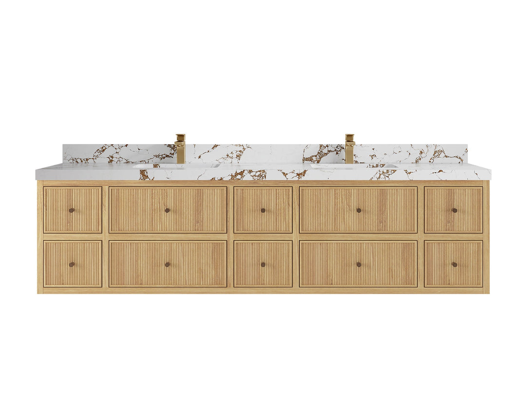 Sonoma Floating Teak 84 in. W x 22 in. D Double Sink Bathroom Vanity - Willow Bath and Vanity