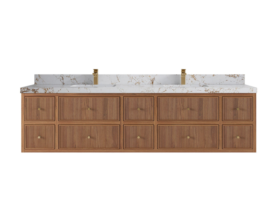 Sonoma Floating Teak 84 in. W x 22 in. D Double Sink Bathroom Vanity - Willow Bath and Vanity