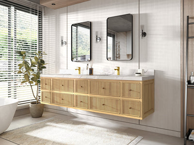 Sonoma Floating Teak 84 in. W x 22 in. D Double Sink Bathroom Vanity - Willow Bath and Vanity