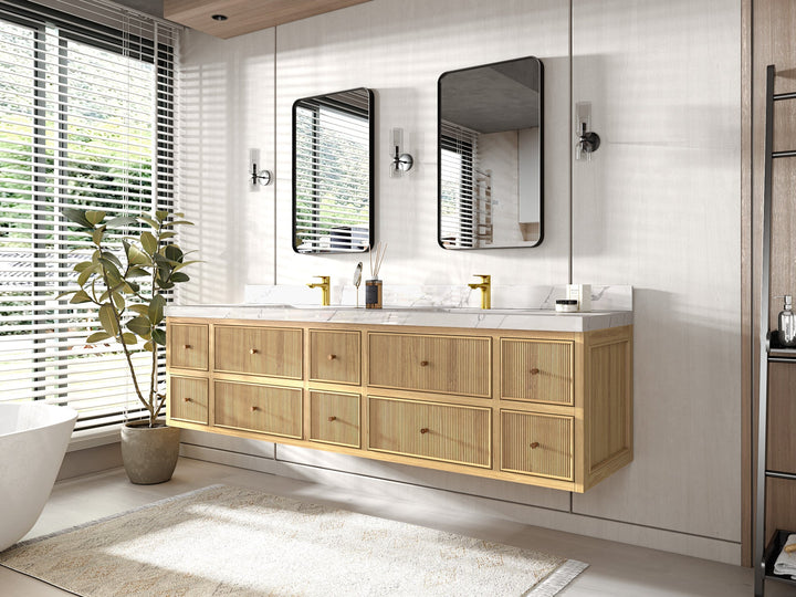 Sonoma Floating Teak 84 in. W x 22 in. D Double Sink Bathroom Vanity - photo 2