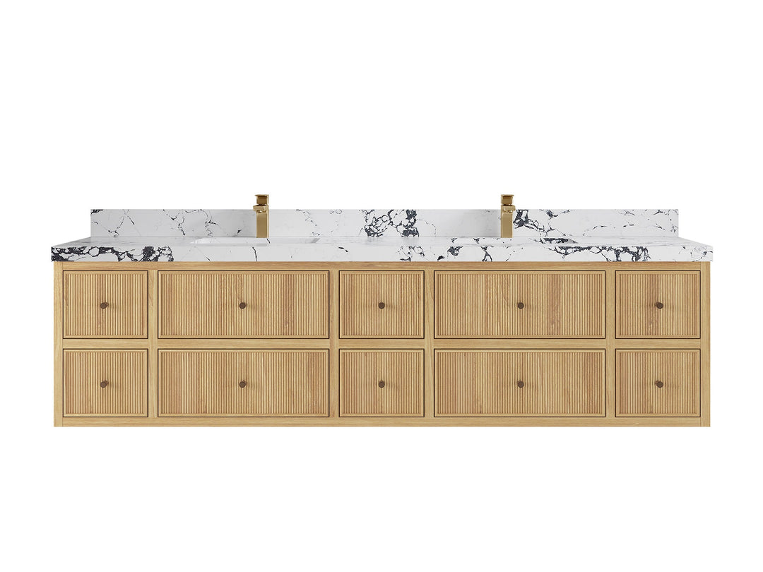 Sonoma Floating Teak 84 in. W x 22 in. D Double Sink Bathroom Vanity - Willow Bath and Vanity