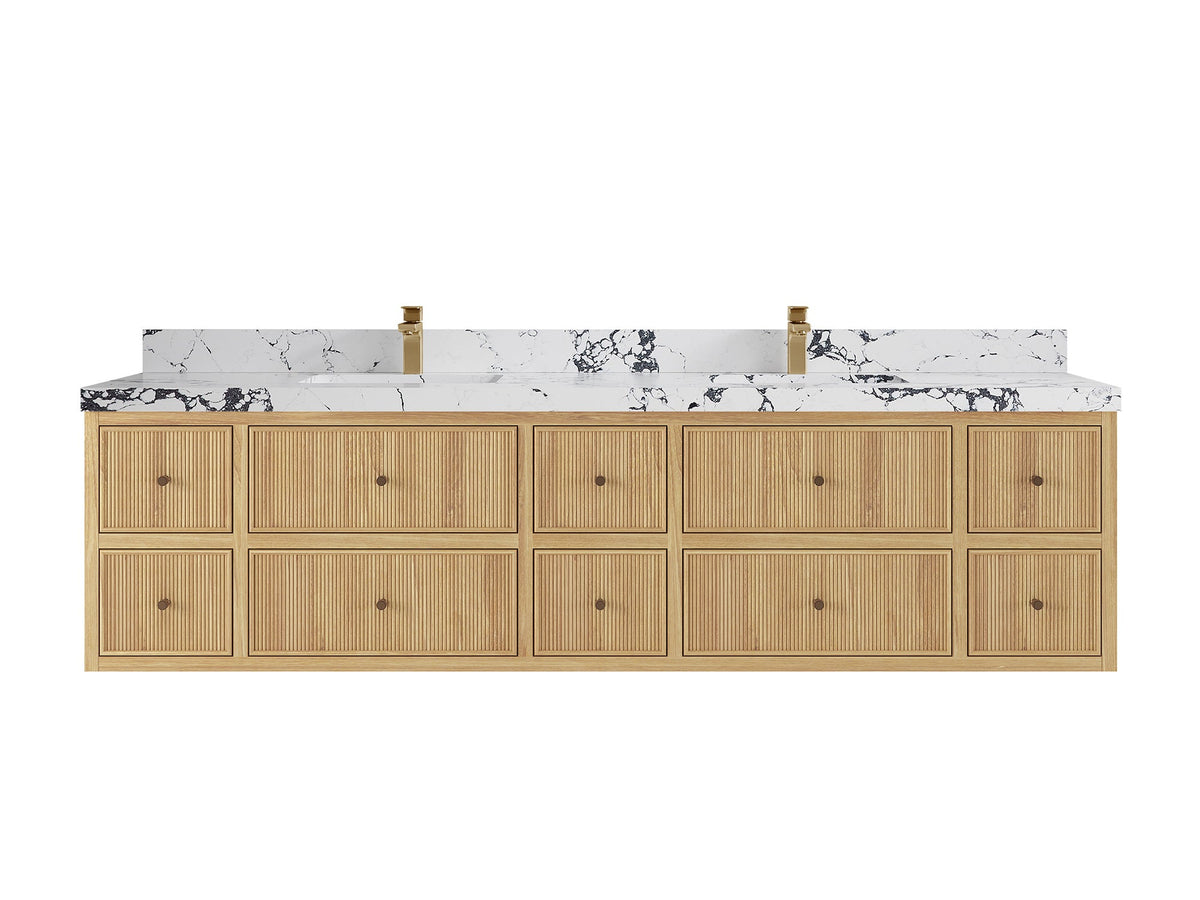 Sonoma Floating Teak 84 in. W x 22 in. D Double Sink Bathroom Vanity - Willow Bath and Vanity