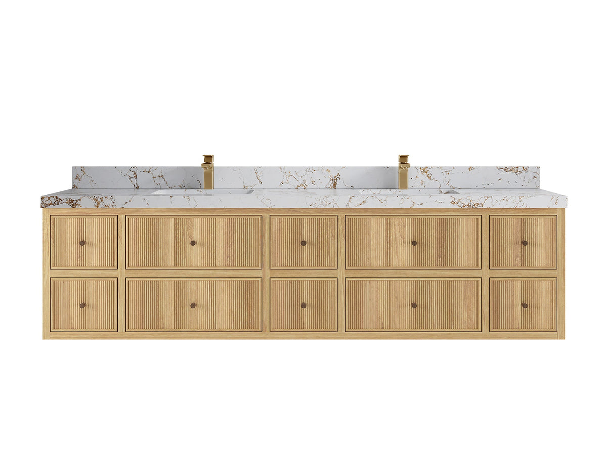 Sonoma Floating Teak 84 in. W x 22 in. D Double Sink Bathroom Vanity - Willow Bath and Vanity