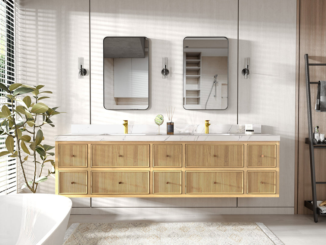 Sonoma Floating Teak 84 in. W x 22 in. D Double Sink Bathroom Vanity - Willow Bath and Vanity