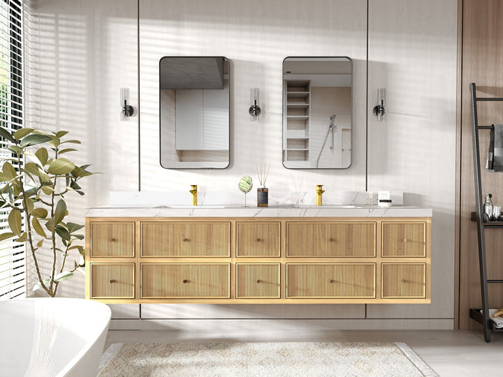 Sonoma Floating Teak 84 in. W x 22 in. D Double Sink Bathroom Vanity - photo 4