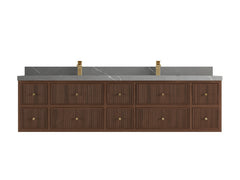 Sonoma Reeded Floating Teak 84 in. W x 22 in. D Double Sink Bathroom Vanity - photo 16