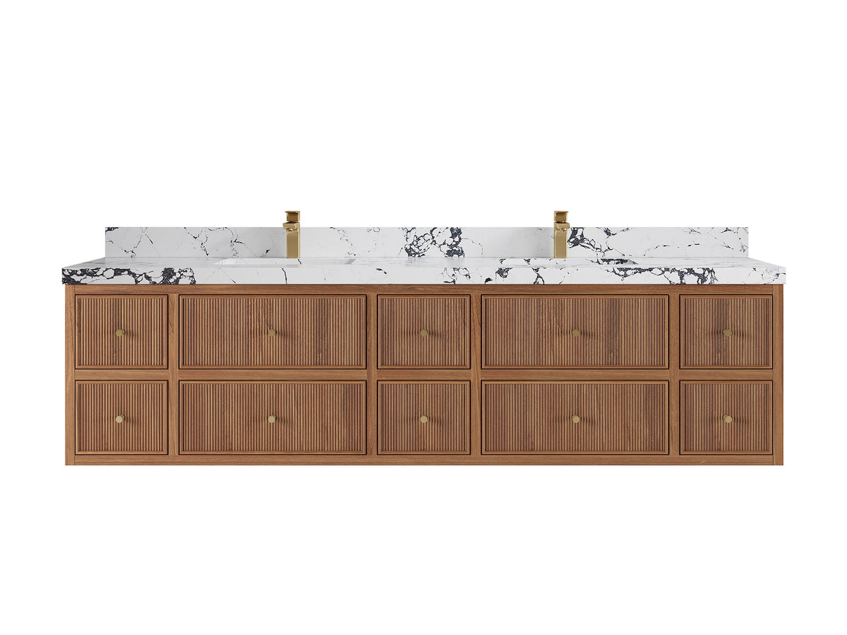 Sonoma Floating Teak 84 in. W x 22 in. D Double Sink Bathroom Vanity - Willow Bath and Vanity