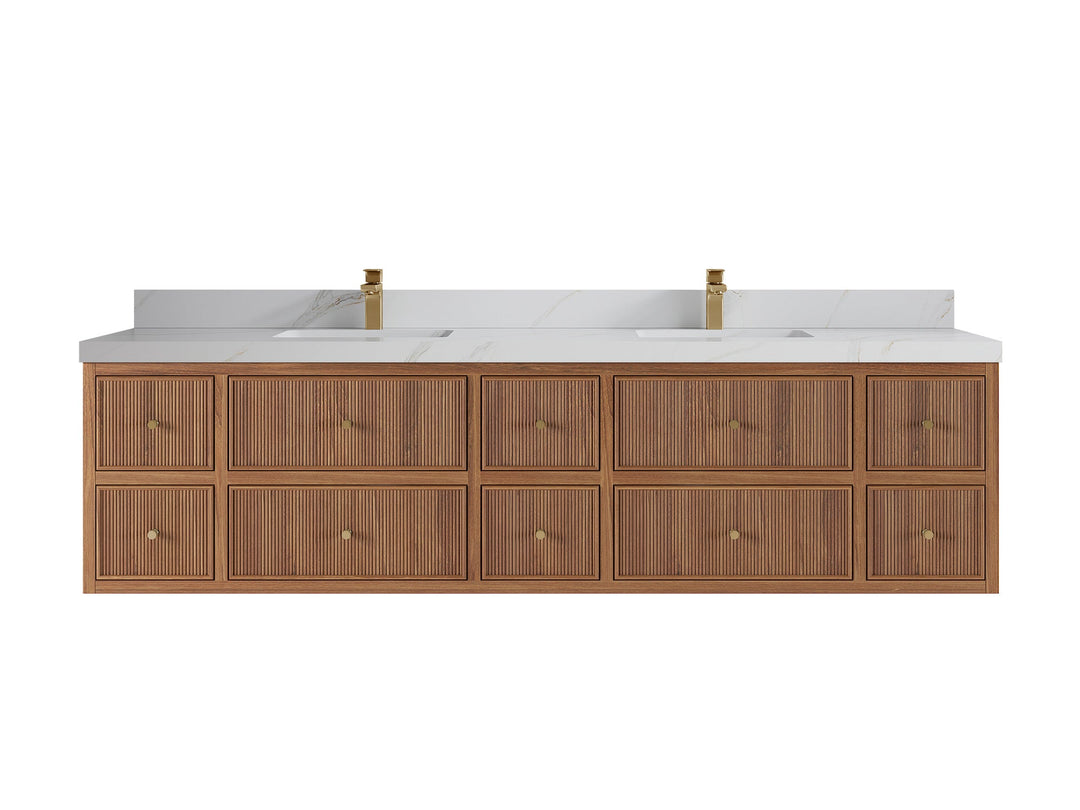 Sonoma Floating Teak 84 in. W x 22 in. D Double Sink Bathroom Vanity - Willow Bath and Vanity