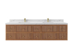 Sonoma Reeded Floating Teak 84 in. W x 22 in. D Double Sink Bathroom Vanity - photo 1