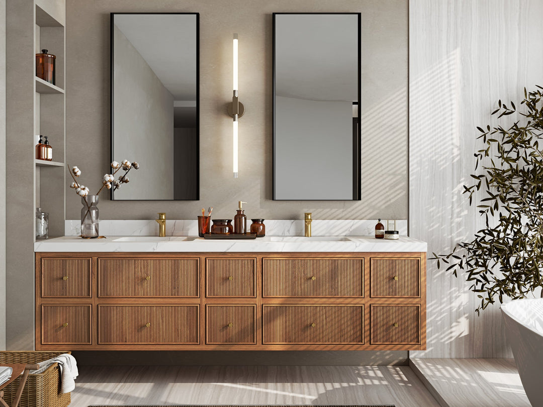 Sonoma Floating Teak 84 in. W x 22 in. D Double Sink Bathroom Vanity - Willow Bath and Vanity
