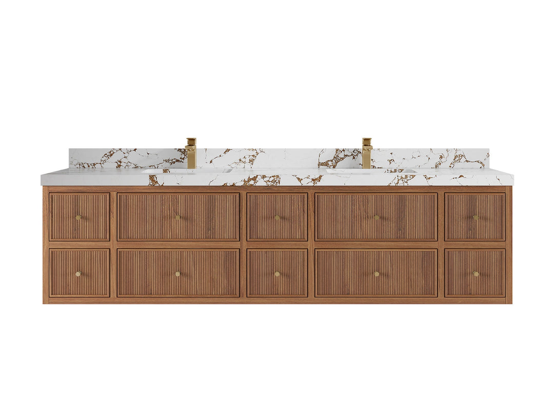 Sonoma Floating Teak 84 in. W x 22 in. D Double Sink Bathroom Vanity - Willow Bath and Vanity
