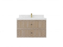 Sonoma Reeded Floating Teak 36 in. W x 22 in. D Center Sink Bathroom Vanity - photo 1