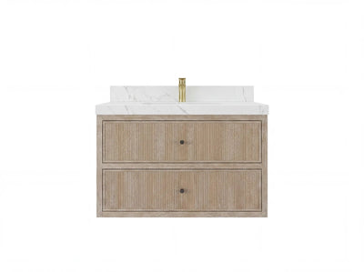 Sonoma Reeded Floating Teak 36 in. W x 22 in. D Center Sink Bathroom Vanity - Willow Bath and Vanity