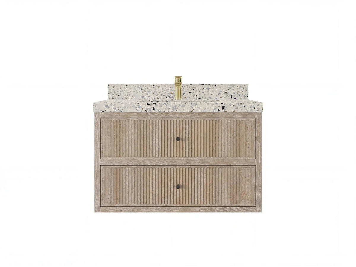 Sonoma Reeded Floating Teak 36 in. W x 22 in. D Center Sink Bathroom Vanity - Willow Bath and Vanity
