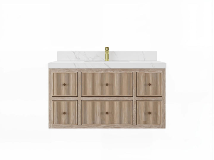 Sonoma Reeded Floating Teak 42 in. W x 22 in. D Single Sink Bathroom Vanity - photo 1