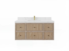 Sonoma Reeded Floating Teak 48 in. W x 22 in. D Single Sink Bathroom Vanity - photo 1