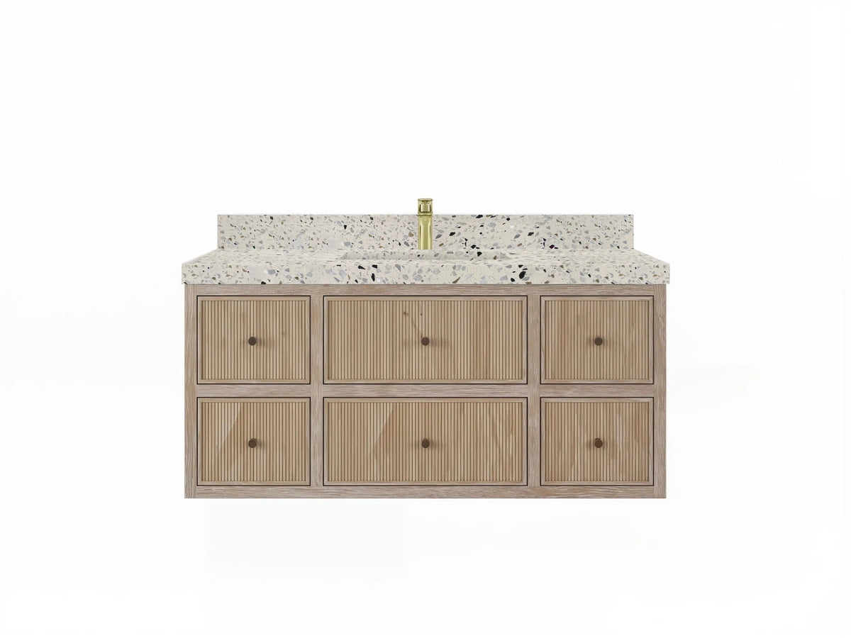Sonoma Reeded Floating Teak 48 in. W x 22 in. D Single Sink Bathroom Vanity - Willow Bath and Vanity