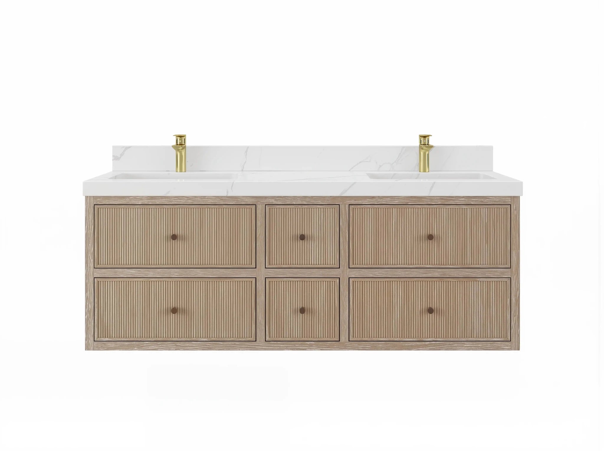Sonoma Reeded Floating Teak 60 in. W x 22 in. D Double Sink Bathroom Vanity - Willow Bath and Vanity