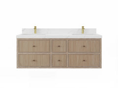 Sonoma Reeded Floating Teak 60 in. W x 22 in. D Double Sink Bathroom Vanity - photo 1