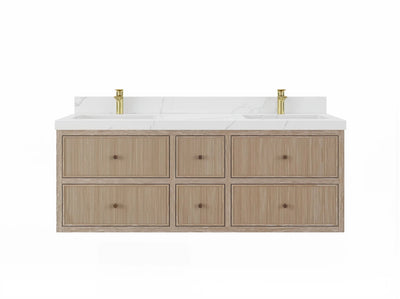 Sonoma Reeded Floating Teak 60 in. W x 22 in. D Double Sink Bathroom Vanity - Willow Bath and Vanity