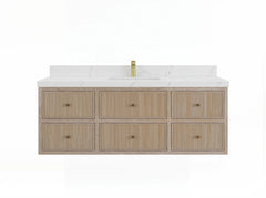 Sonoma Reeded Floating Teak 60 in. W x 22 in. D Single Sink Bathroom Vanity - photo 1