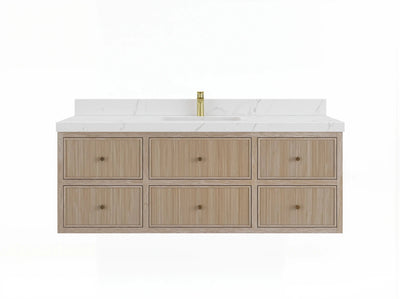 Sonoma Reeded Floating Teak 60 in. W x 22 in. D Single Sink Bathroom Vanity - Willow Bath and Vanity
