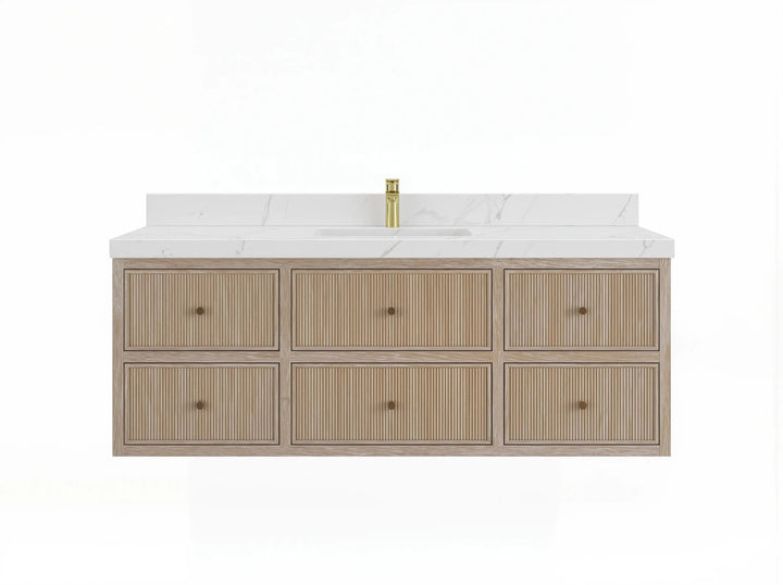 Sonoma Reeded Floating Teak 60 in. W x 22 in. D Single Sink Bathroom Vanity - photo 1