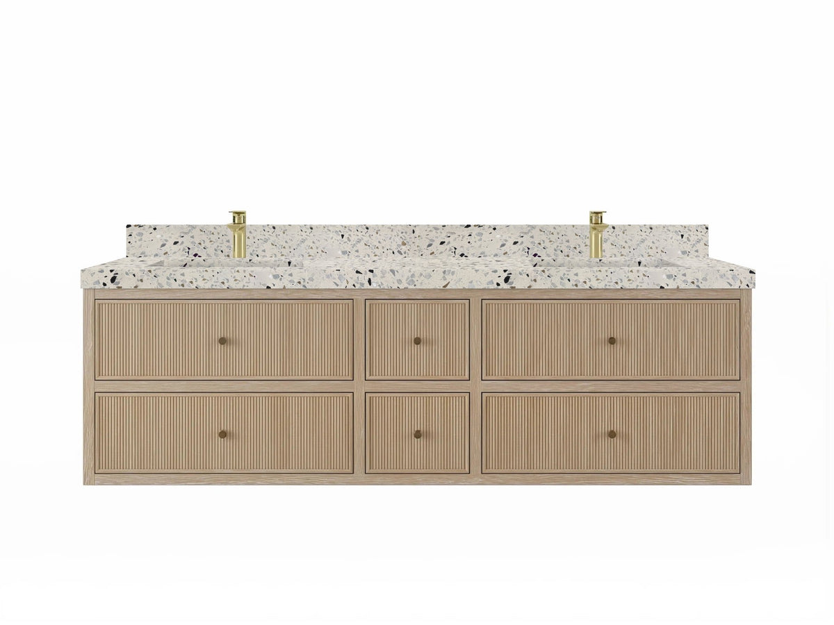 Sonoma Reeded Floating Teak 72 in. W x 22 in. D Double Sink Bathroom Vanity - Willow Bath and Vanity