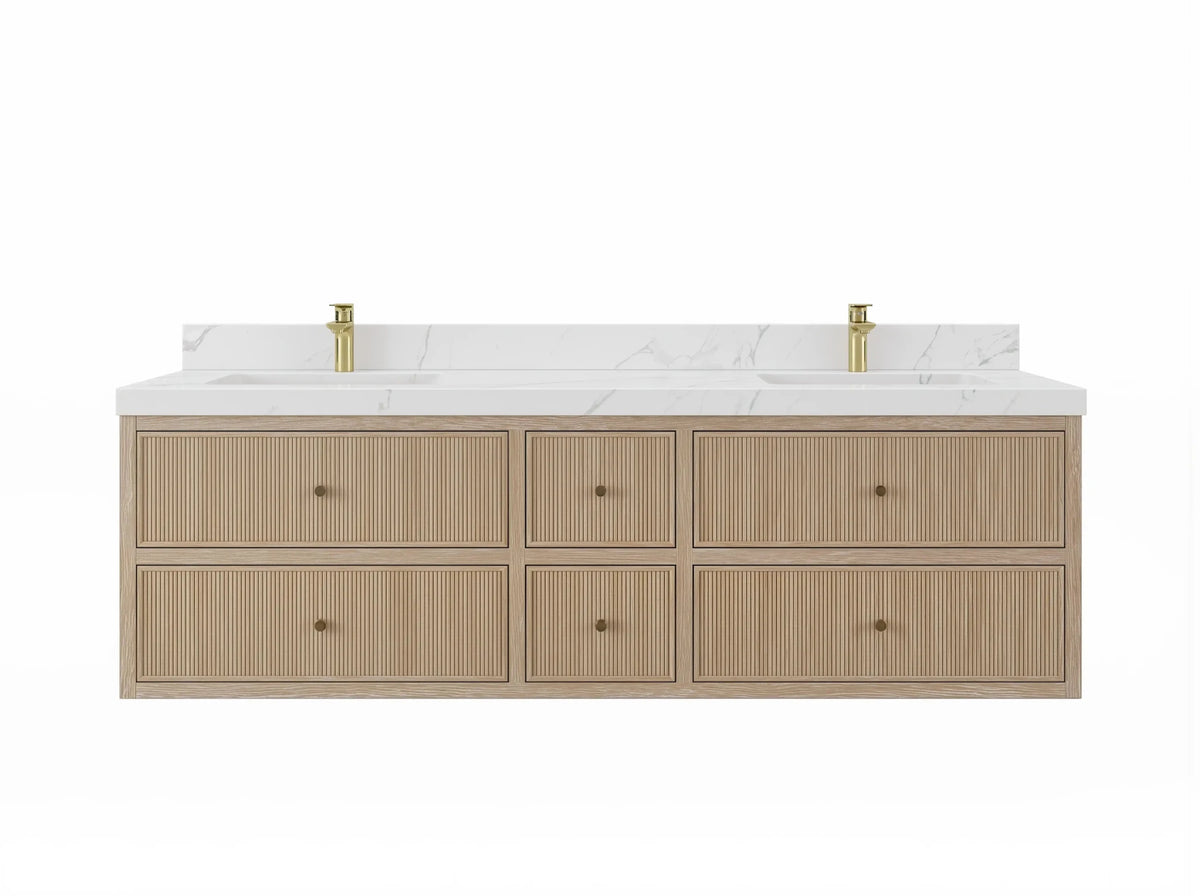 Sonoma Reeded Floating Teak 72 in. W x 22 in. D Double Sink Bathroom Vanity - Willow Bath and Vanity