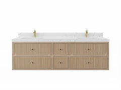 Sonoma Reeded Floating Teak 72 in. W x 22 in. D Double Sink Bathroom Vanity - photo 1
