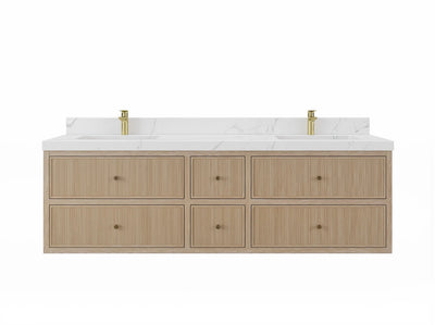 Sonoma Reeded Floating Teak 72 in. W x 22 in. D Double Sink Bathroom Vanity - Willow Bath and Vanity