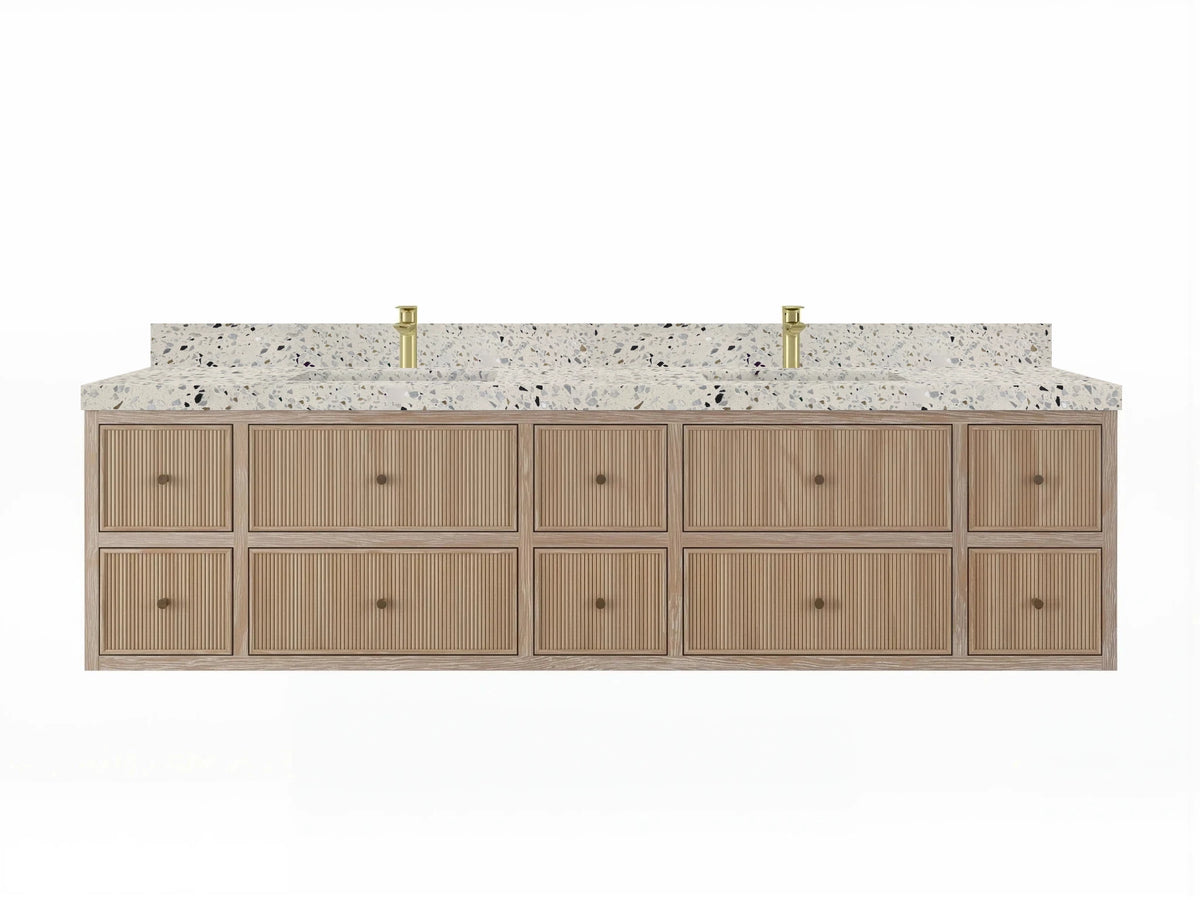 Sonoma Reeded Floating Teak 84 in. W x 22 in. D Double Sink Bathroom Vanity - Willow Bath and Vanity
