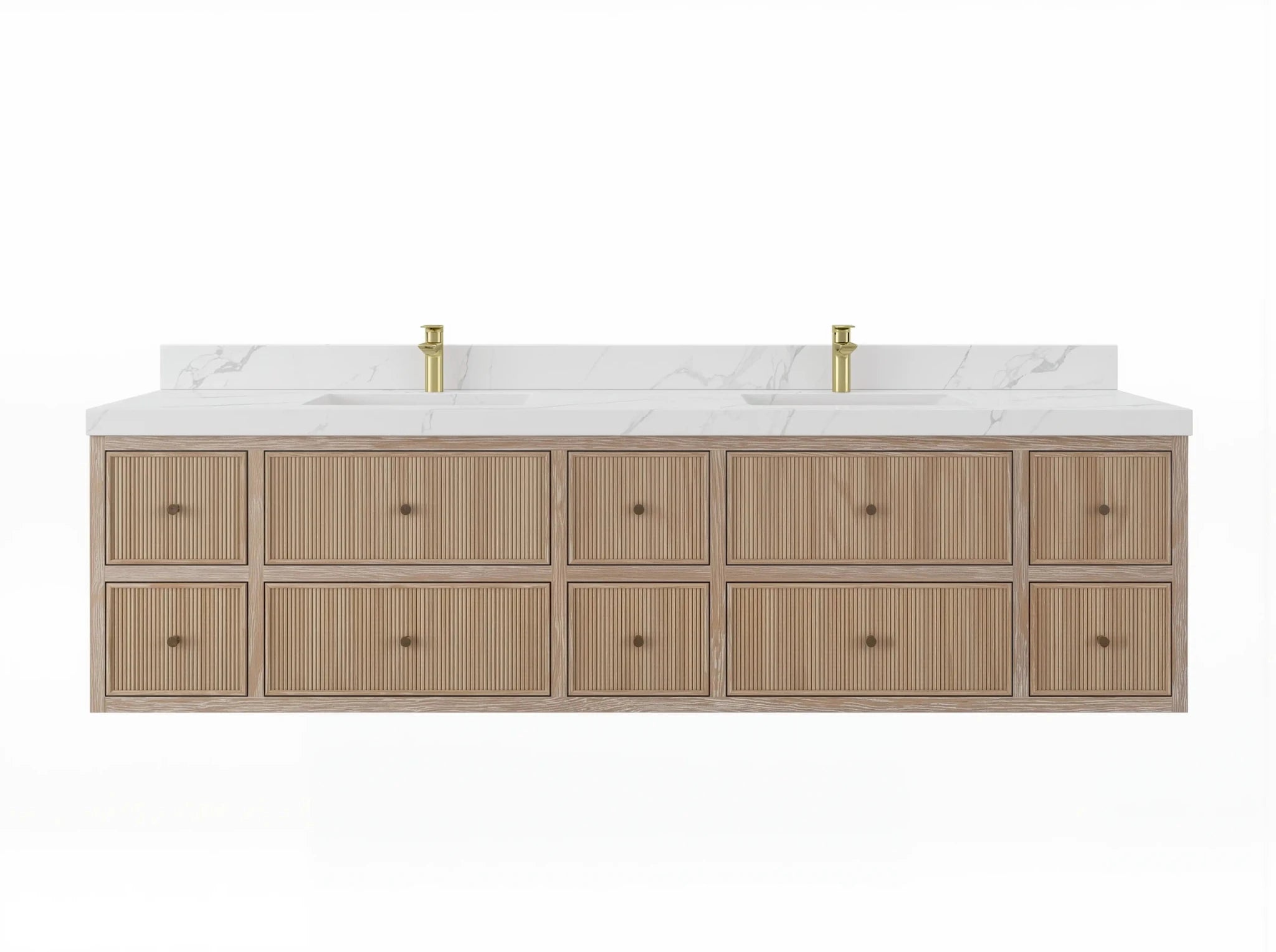 Sonoma Reeded Floating Teak 84 in. W x 22 in. D Double Sink Bathroom Vanity - Willow Bath and Vanity